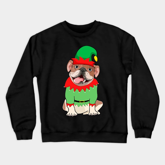 Bulldog In Elf Costume Christmas Crewneck Sweatshirt by Danielsmfbb
